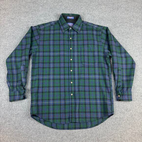90s early 2000s Pendleton green plaid wool casual button-down shirt men’s M - Picture 5 of 14